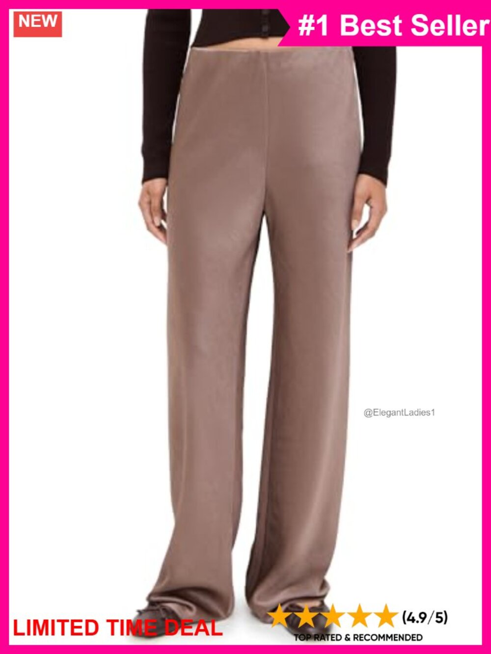 High Waist Fluid Satin Bias Pant Wide Leg Relaxed Fit Pull On Slacks